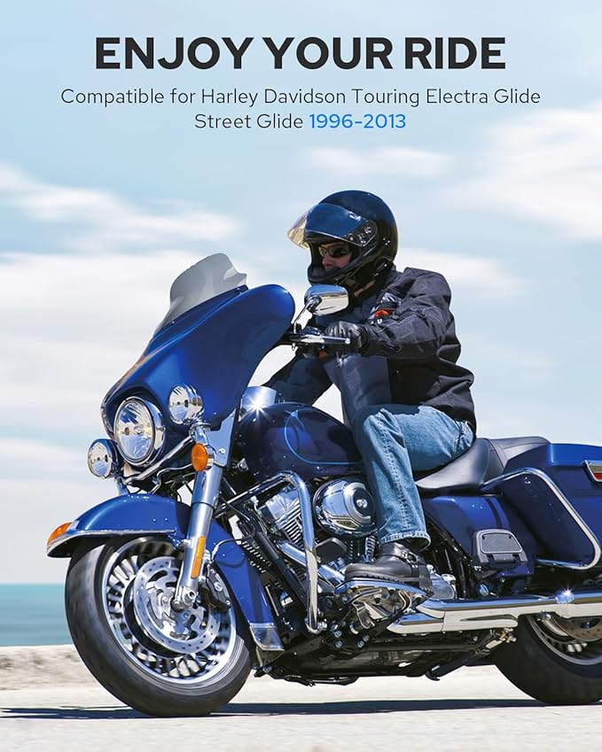 Benlari 8" Smoke Wave Windshield Windscreen Fit for 1996-2013 Harley Davidson Touring Street Glide Electra Glide Tri Glide FLHT FLHX FLHTK FLHTC FLHTCU