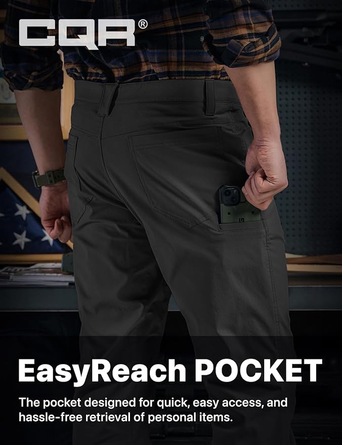 CQR Men's Vent Stretch Pants, Quick Dry Lightweight Casual Cargo Pants, Water Resistant Straight-Fit Utility Work Pants