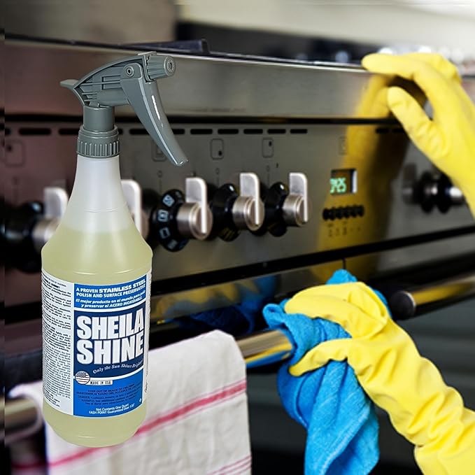 Sheila Shine 1 Quart Stainless Steel Cleaner and Polish, Protects Household Kitchen Surfaces, Removes Grease, Fingerprints & Watermarks, Stainless Steel Cleaner for Appliances, Fridge, Oven & Sink