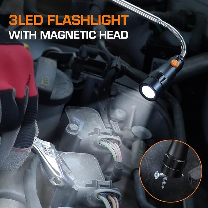 EverBrite 2-Piece Magnetic Pick Up Tool Set, Telescoping 360 Swivel Extensible Magnet Tool with LED Light, Gift for Dad, Mom, Husband, Birthday, Mechanic & Garage Tool