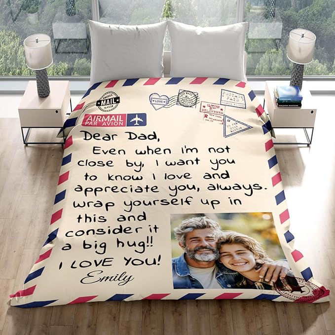 Personalized Fathers Day Blanket Gifts for Dad, Warm Soft Throw Blanket with Letter, Personalized Dad Gift for Fathers Day