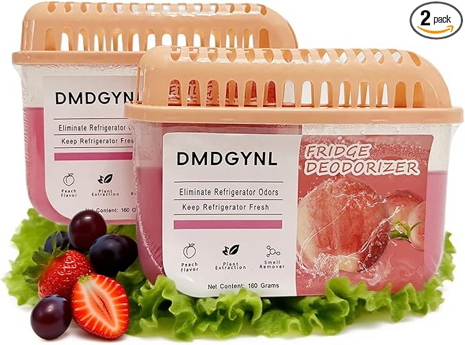 Fridge Freshener Deodorizer, Refrigerator Odor Absorber Lasts for 240-360 Days, Refrigerator Deodorizer More Effective Than Baking Soda, (2 Pcs/Peach Flavor)