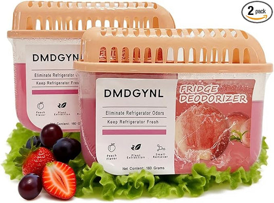Fridge Freshener Deodorizer, Refrigerator Odor Absorber Lasts for 240-360 Days, Refrigerator Deodorizer More Effective Than Baking Soda, (2 Pcs/Peach Flavor)