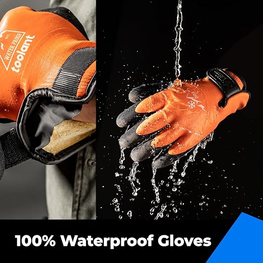 100% Waterproof Gloves for Men and Women, Winter Work Gloves for Cold Weather, Touchsreen, Thermal Gloves for Freezer Work, Fishing and Gardening, With Grip, Orange, X-Large