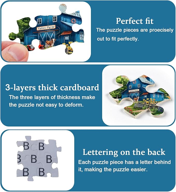 Farm Puzzles for Adults 1000 Pieces, Country Life Nature Landscape Puzzle Features Flower Bird Cow, Barn Puzzles Scenic, Challenging Jigsaw Puzzles