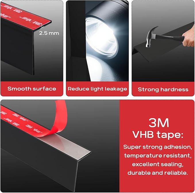 100% Blackout PVC Light Blocking Strip for Window Shades and Blinds Both Sides Tracks for Blackout Shades Easy to Install for BedroomGreat for Bedroom Nursery (L-Shaped Black-2pcs, 58.5")