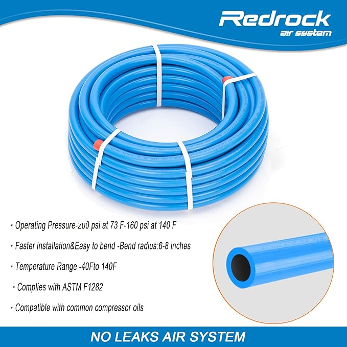 Air Compressor Accessories Kit 1/2" x 100 feet HDPE Aluminum Compressed Air Piping System Air Compressor Hose Pressured Leak-Proof Easy to Install 200PSI ASTM F1282