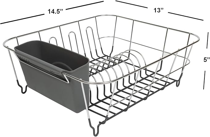 Dish Drying Rack & Cutlery Holder 2 Piece Set ✅ Compact Sink-Fitting Dish Drainer with Rubberized Undercoating ✅ Space-Saving Kitchen Organizer for Plates, Cups, Bowls & Utensils In Sink, Dark Gray