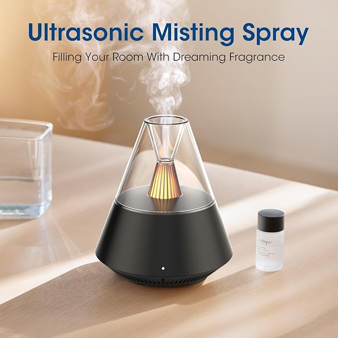 Essential Oil Diffuser, Modern Style Aromatherapy Aroma Diffusers with Candle Light, Fragrance Ultrasonic Cool Mist Humidifier, Remote Control, Auto Shut-Off, for Home Living Room Office