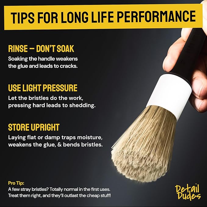 Soft Boars Hair Car Detailing Brush Set for Washing (6 Pack) - Interior Car Detailing Kit - Automotive Interior Dusting Brush - Auto Cleaning Supplies