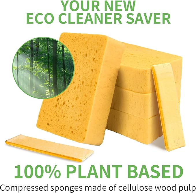 10 Count Compostable Pop-Up Sponges - Expanding, Non-Scratch, Plant-Based Cleaning Sponges Car Wash Sponge