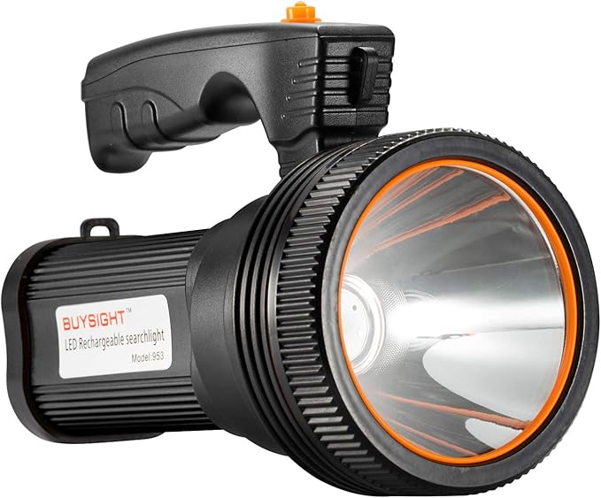 BUYSIGHT Rechargeable Spotlight Flashlight High Lumen Handheld Spot Light LED Flashlight with Handl Ultra-Long Standby Electric Torch with USB Output （Classic Black）