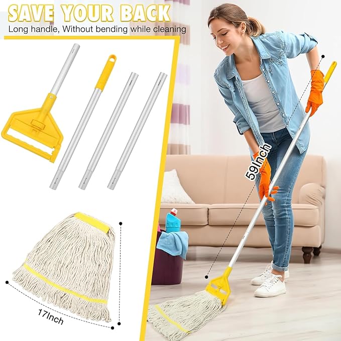Commercial Mop Handle Heavy Duty,60" Industrial Mop Stick,Wet Mops Head Replacement Holder for Professional/Industrial Floor Cleaning, Yellow