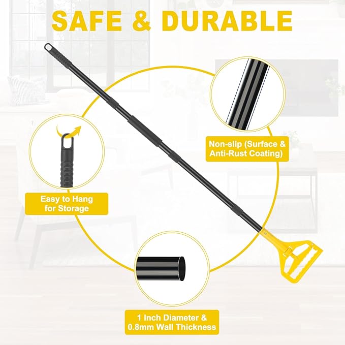KeFanta 60 Inch Mop Handle Commercial Heavy Duty,Industrial Mop Stick Replacement Quick Change,Wet Mops Head Replacement Holder for Floor Cleaning(Yellow)