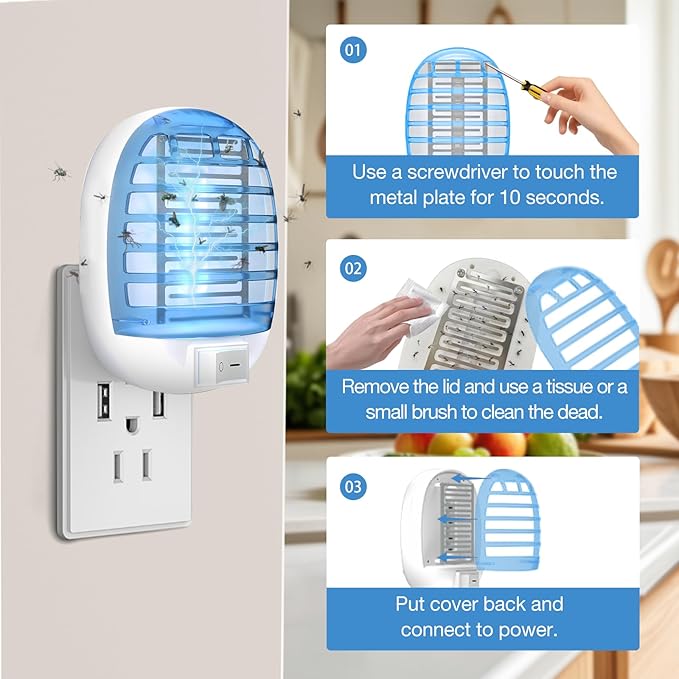 Indoor Bug Zappers, Mosquito Killer Indoor, Insect Traps for Home Mosquito Zapper for Baby & Pets, Kitchen, Living Room, Bedroom, Baby Room, Office (2 Pack)