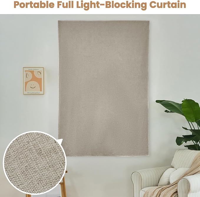 Adhesive Curtain,100% Blackout Shades,No Rod,Easy to Install,Provides Privacy Protection for Bedrooms (Light Coffee - W46 × L72 in)