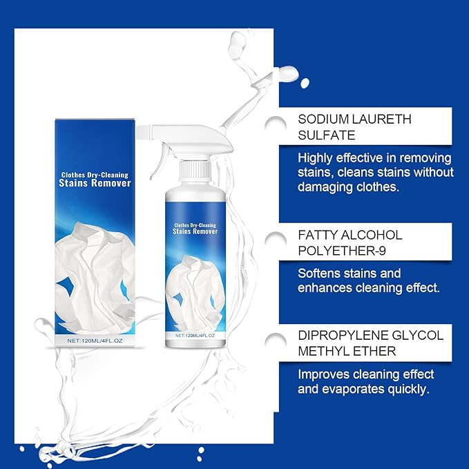 Laundry Spot Cleaner - Dry-Cleaning Stain Removal Spray, Easy Application, Gentle On Sensitive Fabrics, Effective Stain | Wool Silk Clothing Cleaner For Women, Quick Dirt Removal, Home