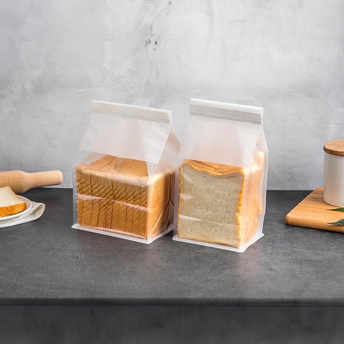50 Pcs 8.6 Inch Bread Bags with Tin Tie, Large Loaf Bags Made Of White Cotton Paper, Storage Packing Bag with Clear Window for Bakery, Cafe, Homemade Bread