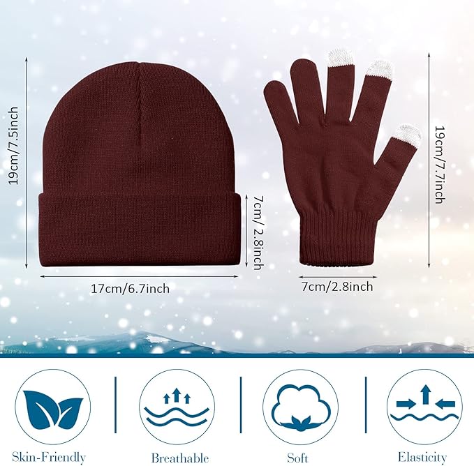 Kenning 56 Pcs Winter Beanies and Gloves Combo Kit Include 28 Pair Winter Gloves 28 Pcs Knitted Beanies Unisex Hats for Adult