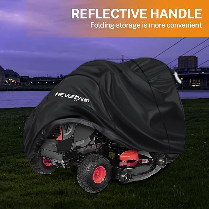 NEVERLAND Riding Lawn Mower Cover - Lawn Tractor Cover with Drawstring & Storage Bag, Fits Decks up to 54", 420D Polyester Oxford, Reflective Handles