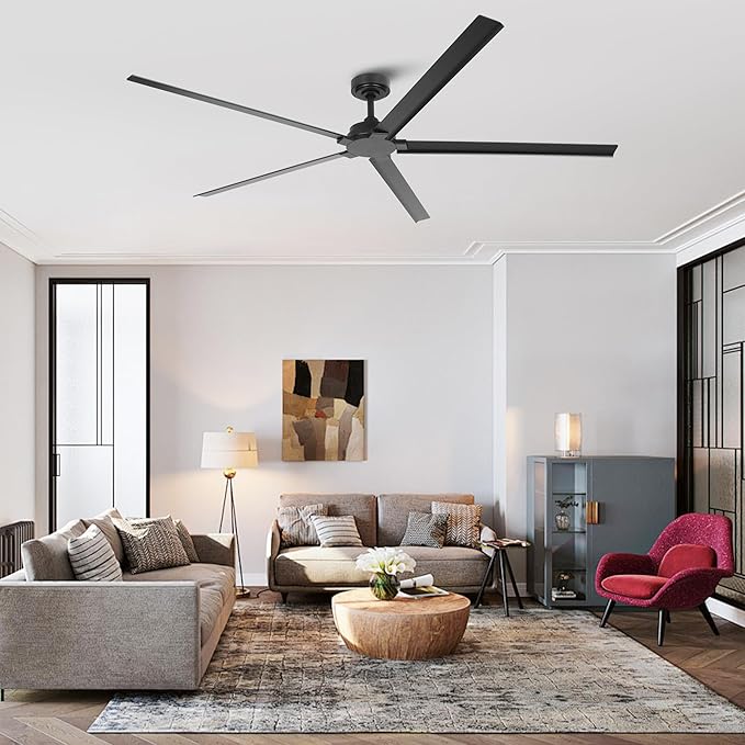 Industrial Ceiling Fans without Lights, 72 Inch Waterproof Outdoor Ceiling Fans with Remote for Patios Bedroom, Black Ceiling Fan No Light for Living Room Shop Garage, Reversible 5 Aluminum Blades