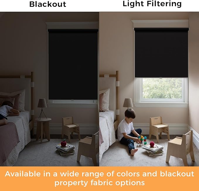 Cordless Roller Shades Blackout Blinds for Windows Room Darkening Rolled Up Shades with Spring System, UV Protection Window Shades Door Blinds for Home and Office (Black, 33" W x 72" H)