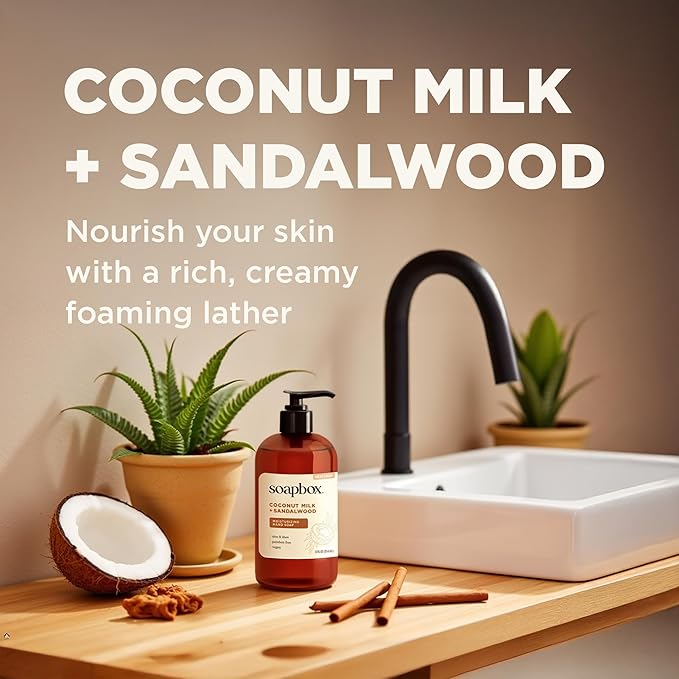 Soapbox Hand Soap Variety Pack (Coconut, Sea Minerals, Vanilla Bean) Liquid Hand Soap, Moisturizing Wash with Shea Butter & Aloe Vera, Pack of 3 Bottles with Pump Dispenser, 12oz Each