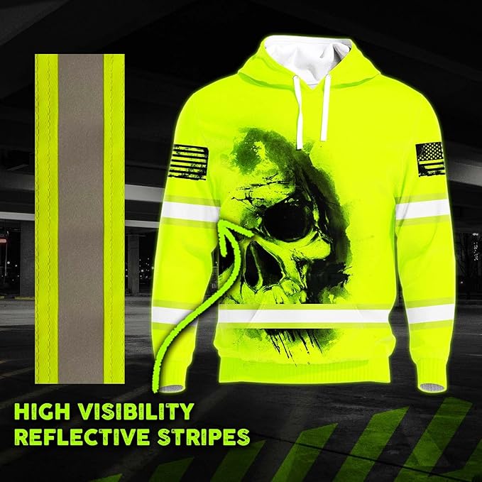Color US Flag High Visibility Hoodie for Men Women Reflective Tapes Safety Workwear for Worker Runner Patriotic