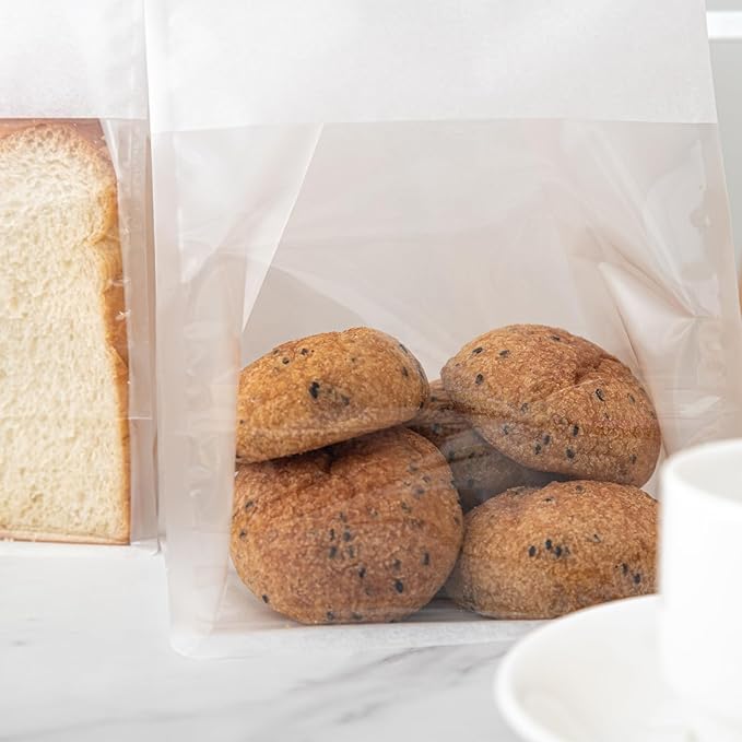 100 Pcs Bread Bags for Homemade Breads with Window, 6.3 x 5.1 x 10.3 Inch Tin Tie Tab Lock Resealable Bakery Loaf Bags for Packaging Sourdough Bread, Cookies, Bagels, Pastry