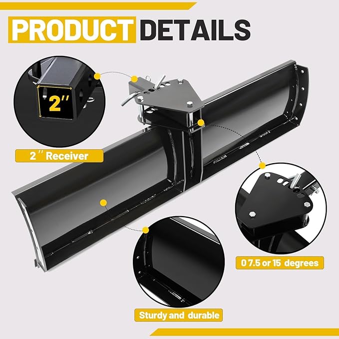 Scrape Blade Implement 3-Point 48" 2 Inch Receiver for ATV UTV Tractor Adjustable Degrees Rear Grading Blade Attachment Driveway Grader Ground Leveler Snow Plow Kit