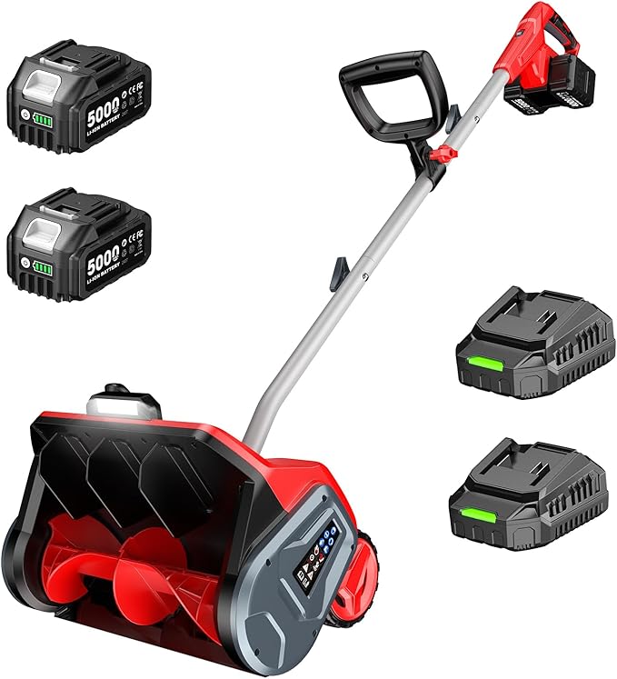 Electric Snow Shovel with Wheels, 40V 16.5 Inch Brushless Cordless Snow Blower with 2 x 5.0 Ah Batteries and Charger, Powerful Snow Thrower with Directional Plate and LED for Driveway, Step, Patio