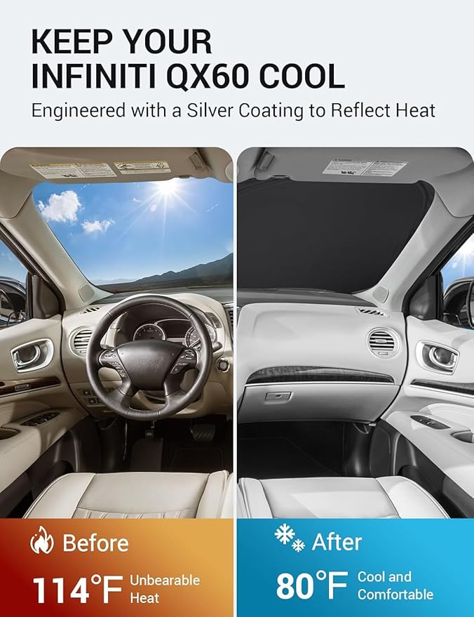 Proadsy 2025 Upgrade Windshield Sun Shade Custom Fit Infiniti QX60 2014-2021 4-Layer Foldable Front Sunshade Protector Sun Visor Blocks UV Rays Keep Car Cooler