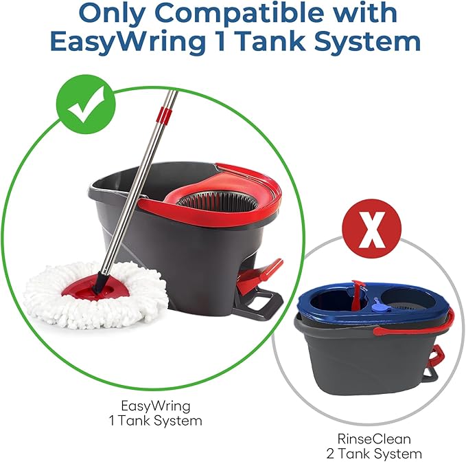 Matthew Spin Mop Replace Head Kit,Base,Handle Compatible with EasyWring Microfiber Spin Mop,4 Mop Refills Replacement Heads,30-58in Mop Handle and 1 Mop Base Combo Set White (1-Tank System)