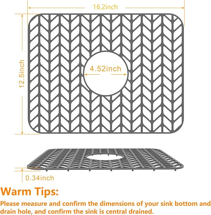 Sink Protectors for Kitchen Sink 12"13"16"18"19"24"26"28"29"30",Silicone kitchen sink mats protector for bottom of farmhouse sink(16.2"×12.5"Gray)