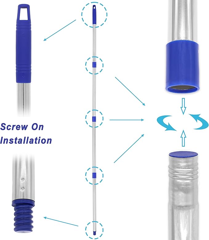 4-Section 1.3 ft. to 5.2 ft. Stainless Steel Pole Mop Replacement Handle Standard American Threading Compatible with All Cleaning Head with 3/4 Inch American Threading System
