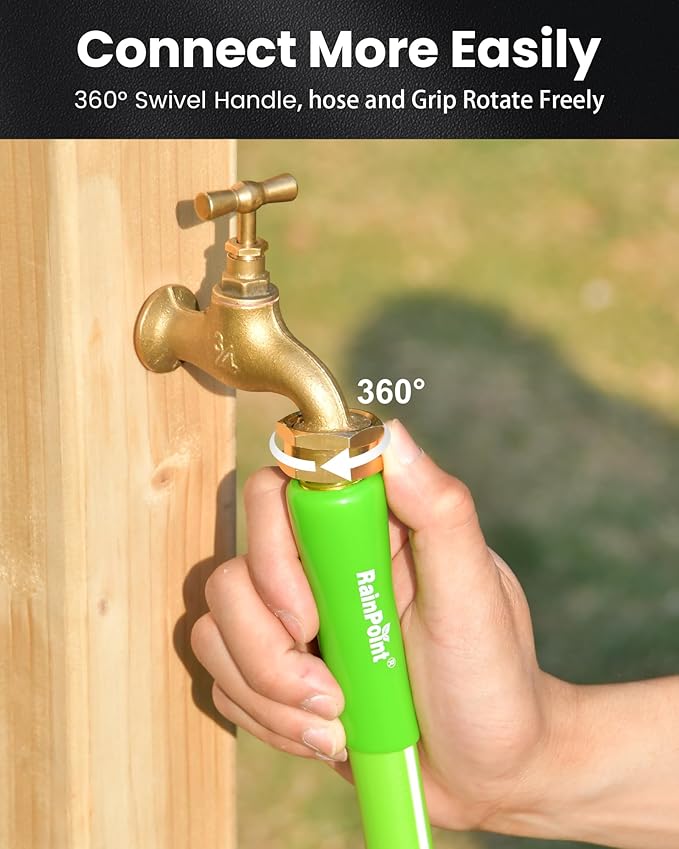 RAINPOINT Short Garden Hose 10ft - Lightweight Water Hose with Swivel Handle - Flexible, Heavy Duty, Hybrid Rubber, with Male to Female Fittings