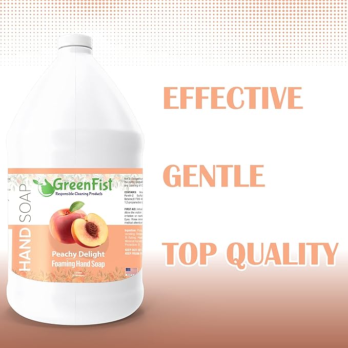 GreenFist Foaming Hand Soap Refills Peach Scent Jug Foam Refill Made in USA, 128 ounce (1 Gallon)