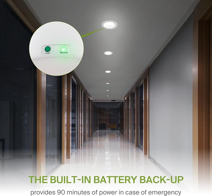 ASD Commercial LED Downlight 8 Inch with Emergency Battery Backup 15W, Power Adjustable Downlights 16/22/26/30/35W, Recessed Lighting 120-277V, 5 CCT 2700K-5000K, Dimmable, IC Rated, White ETL, 4 Pack