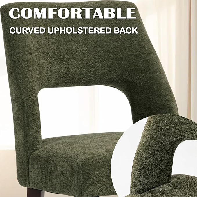 UVV Wooden Dining Chairs Set of 2, Mid Century Modern Chenille Upholstered Dining Room Chair Kitchen Chairs, Farmhouse Dinner Chair with Solid Wood Legs for Kitchen Dining Room, Green-Chenille