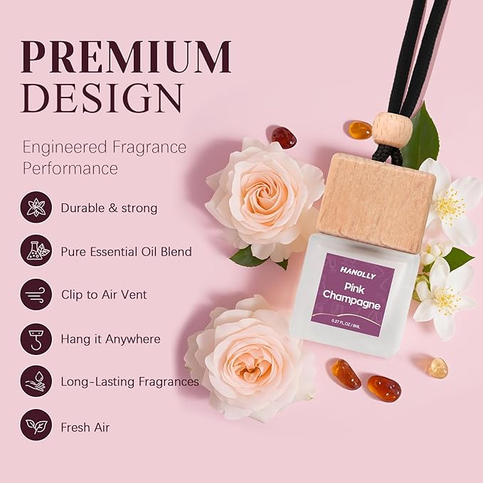 Car Air Freshener Hanging 2 Pack – Pink Champagne Car Freshener Diffuser, Fall Car Air Freshener for Women and Men, Lasting up to 45 Days.0.27 FL OZ/8ML