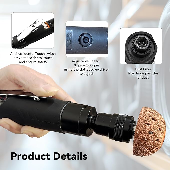 Air Tire Repair Polish Patch Tools Kit, with 2500 RPM Low Speed Air Tire Buffer, Tire Inner Liner Scrapper, Patch Roller, Tire Buffer Wheel
