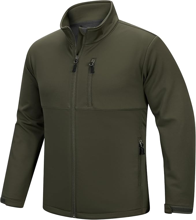 Outdoor Ventures Men's Softshell Jacket Waterproof Fleece Lined Rain Shell Jacket Lightweight Windbreaker for Hiking Travel