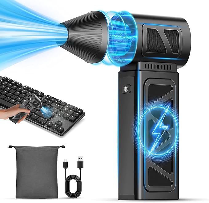 Upgraded Compressed Air Duster, 360000 RPM Electric Air Duster with 5 Gear Power Motor, 8000mAh Rechargeable Cordless Mini Blower Jet Turbo Fan Replace Air Can for Computer Keyboard Car Outdoor