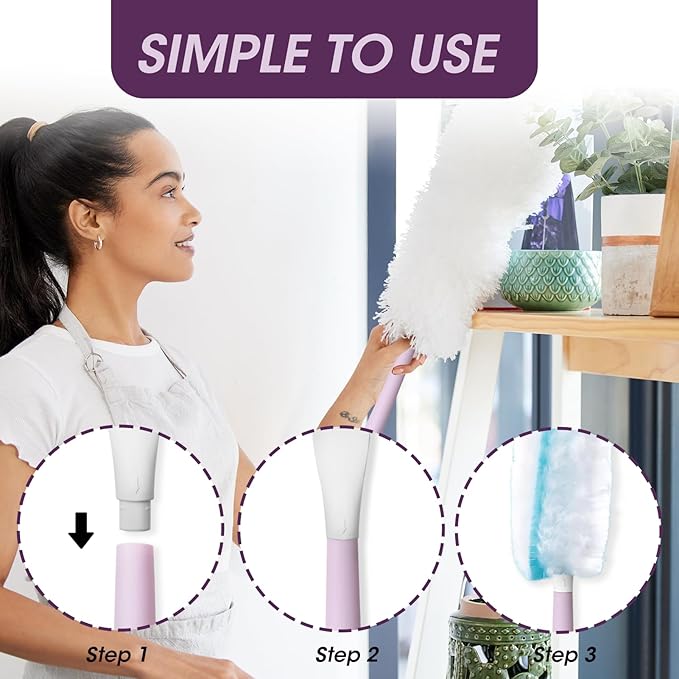 Duster Handles Replacement 4 Pcs, Detachable Extendable Mop Handle Compatible with Swiffer Dusters, for Household/Hotel/Office/Dorm/Restaurant Corner Cleaning(Sticks Only, Purple)