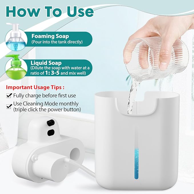 Automatic Soap Dispenser, 17oz/500ML Large Capacity Touchless Foaming Hand Soap Dispenser with 4 Foam Adjustments, Rechargeable for Kitchen, Bathroom, Wall Mount or Countertop Use (White)