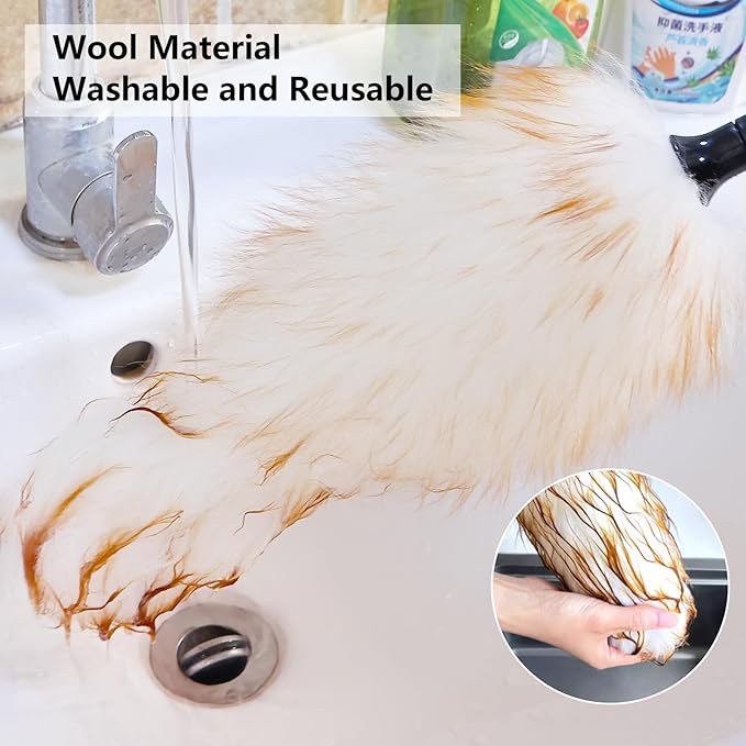 Lambswool Extendable Duster 31-55 Inch | Aluminum Pole with Double-Row Locking Clips | Anti-Static Wool Head for High Ceilings, Fans, Shelves