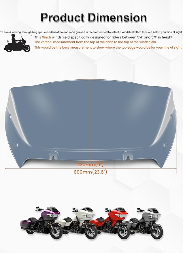 9" Wave Windshield Windscreen Wind Splitter Compatible with Harley Davidson Touring CVO Road Glide FLTRXSE 2023-up,CVO Road Glide ST FLTRXSTSE 2024-up,Road Glide FLTRX 2024-up (Tint)