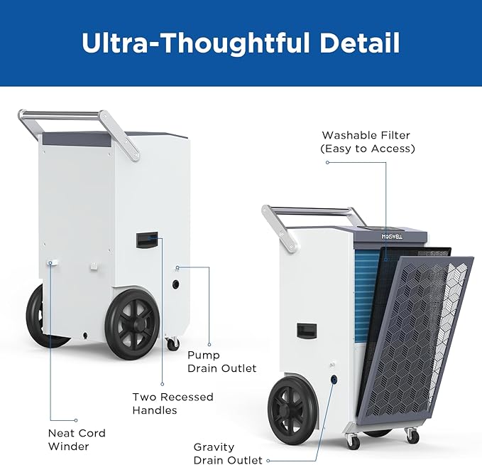 260 Pints Commercial Dehumidifier with Pump and Drain Hose for Basements, Heavy Duty Commercial Grade Dehumidifiers for Large Spaces, Warehouse, Industry Water Damage Unit, Auto Defrost