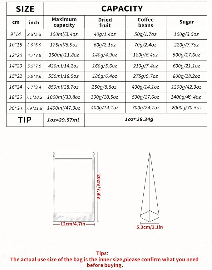 FireKylin Resealable Stand Up Pouches with Zipper 100 PCS, 4.7" x 7.9", Paper Bags, With Window, Clear Fornt Pouches, Food Storage, Brown