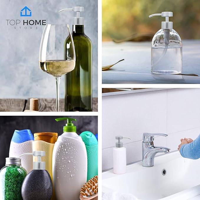 Elegant Flat Top Stainless Steel Soap and Lotion Dispenser Pumps (Chrome, 4 Pack)